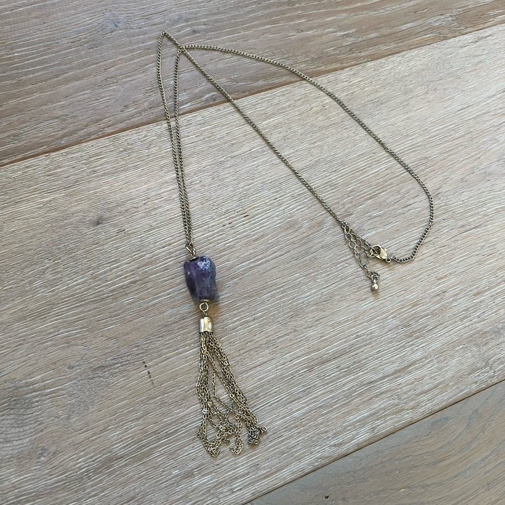 Gold and Amethyst Long Tassel Necklace - Picture 2 of 6
